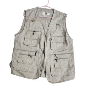 Olympina Beige Fishing camping‎ Utility Vest Multi Pocket Full Zip Outdoors S